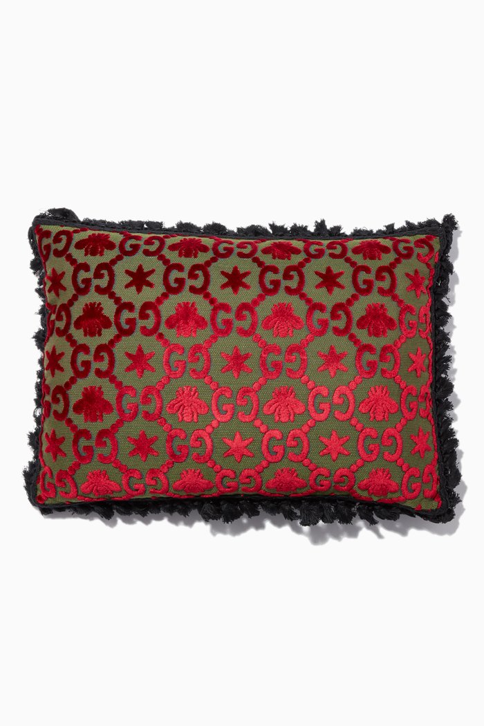 Red GG Jacquard Cushion, Multicolour