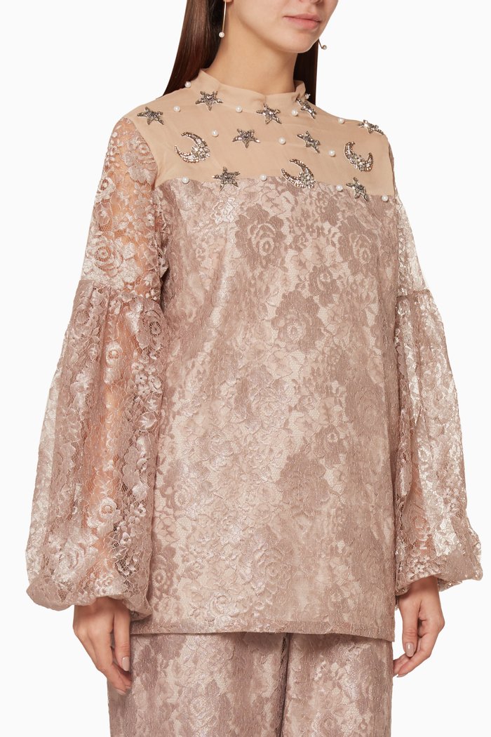 

Dust-Pink Lace Embellished Helena Top, Neutral