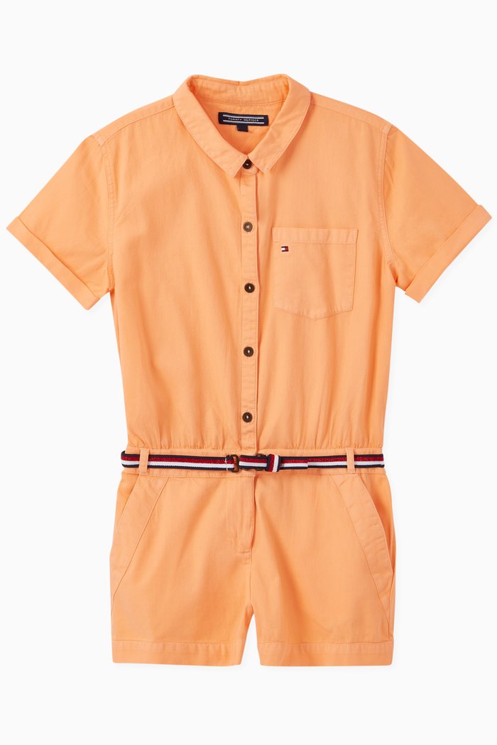 

Signature Stripe Belted Cotton Playsuit, Orange