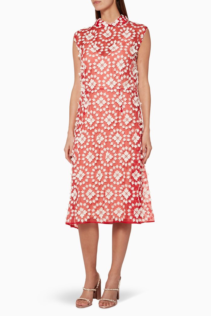 

Red Embroidered Midi Dress