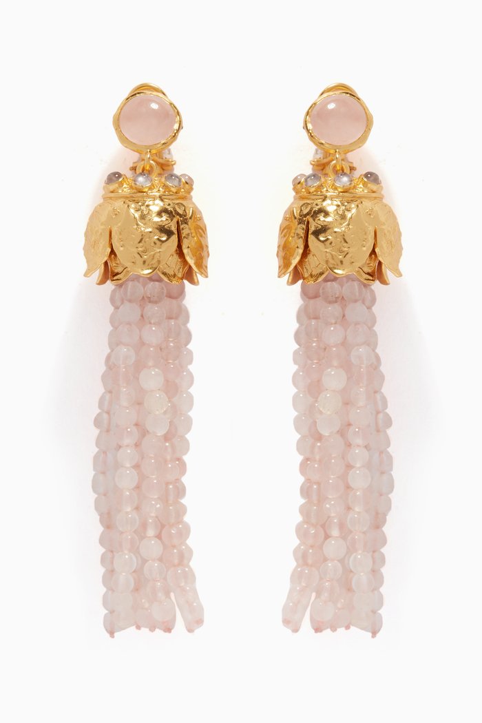 

Gold & Rose Quartz Riya Earrings, Pink