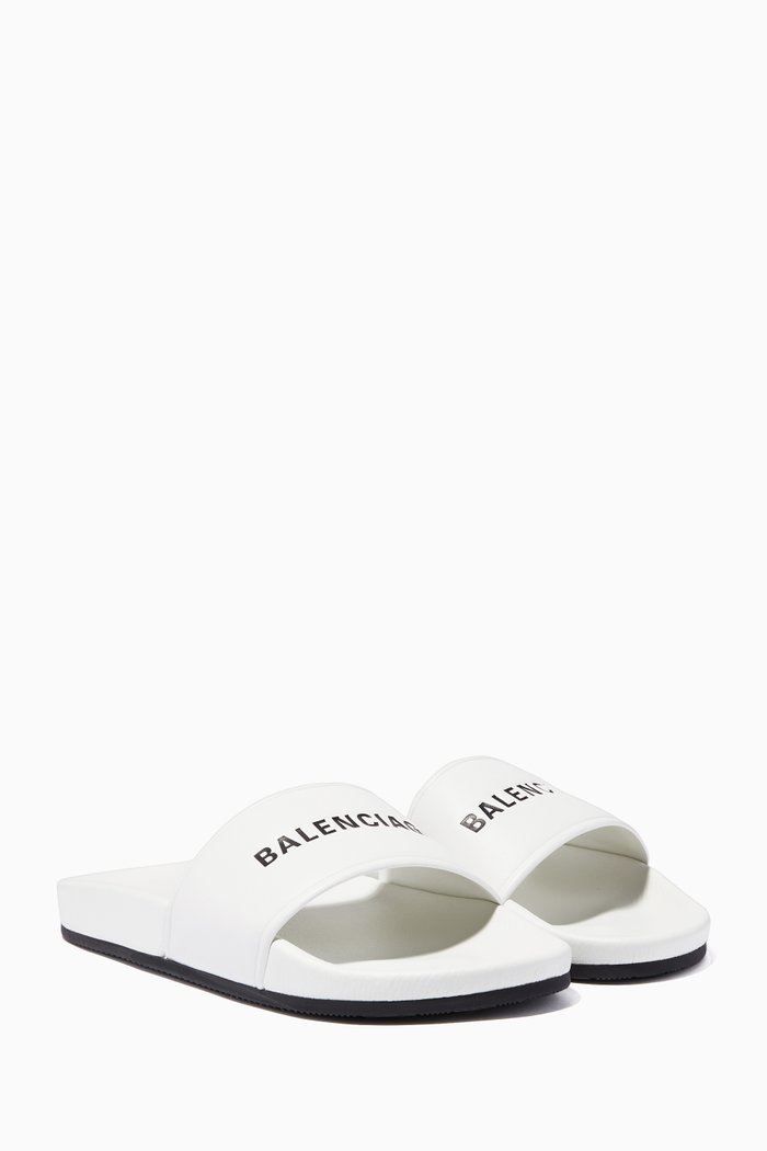 

White Balenciaga Leather Slides