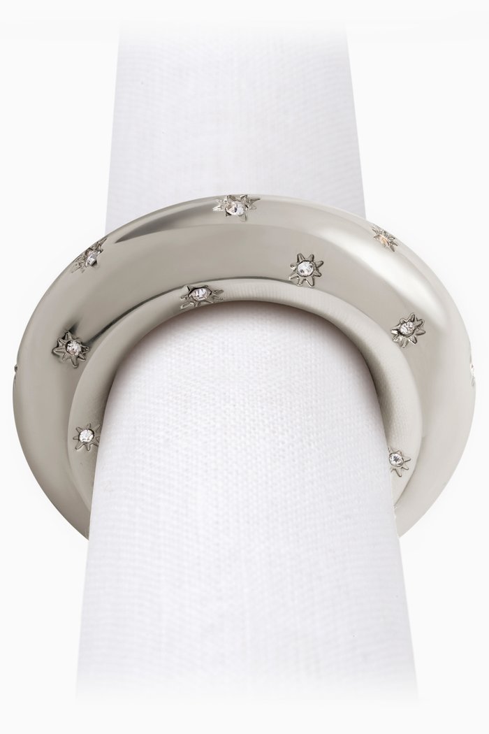 Silver Platinum Stars Napkin Jewels, Set Of 4