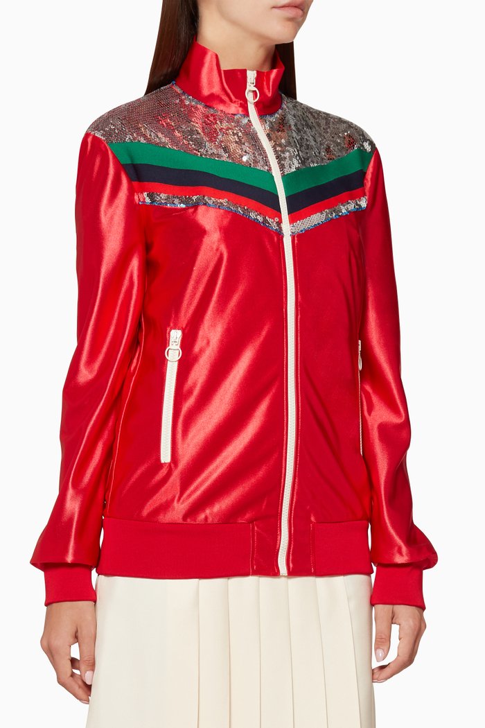 

Red Sequin-Embellished Technical Jacket