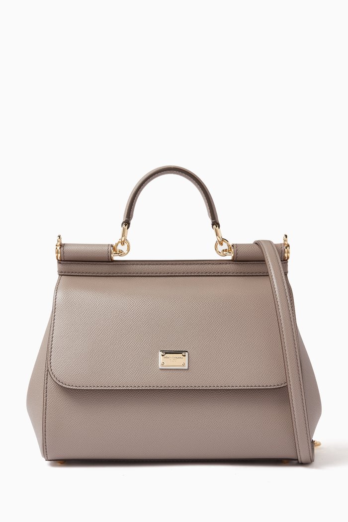 

Medium Sicily Bag in Dauphine Leather, Neutral