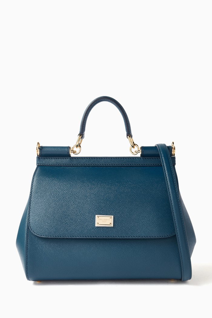

Medium Sicily Bag in Dauphine Leather, Blue
