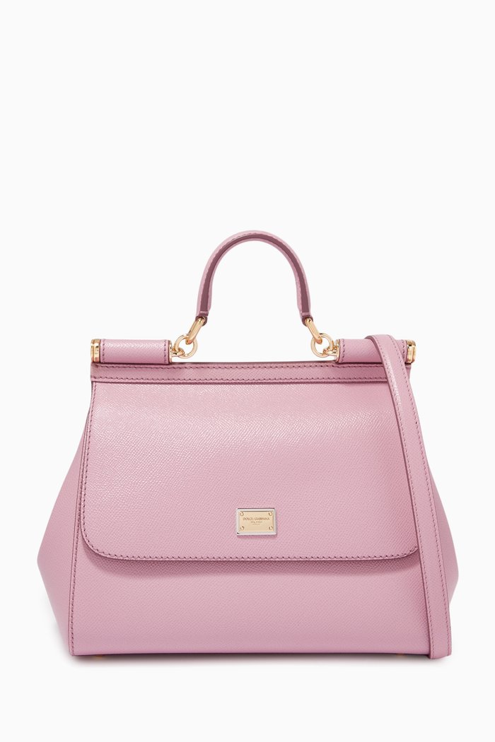

Medium Sicily Bag in Dauphine Leather, Pink