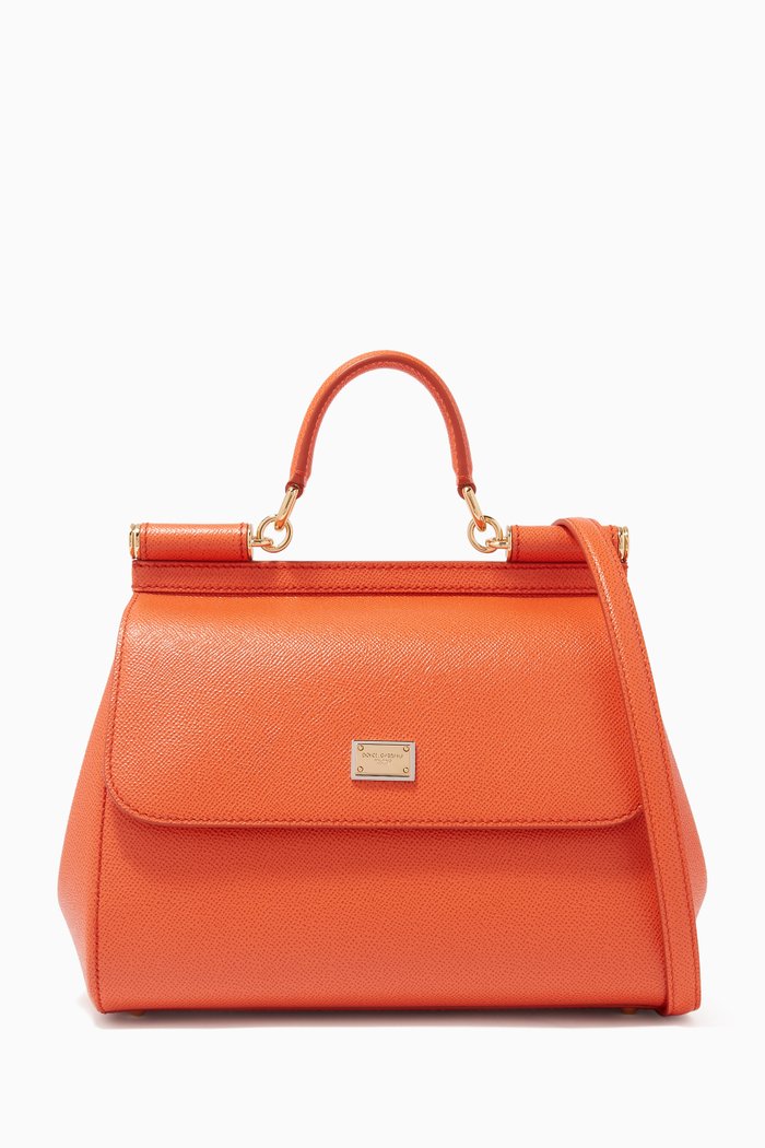 Medium Sicily Bag in Dauphine Leather, Orange