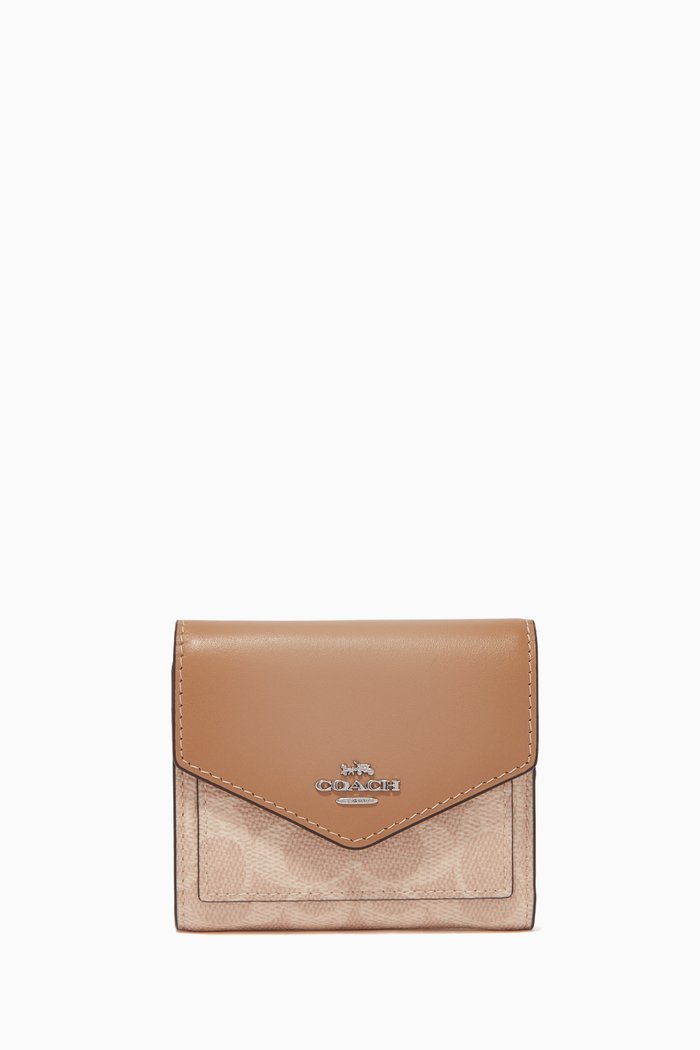 Small Colourblock Signature Canvas Wallet, Brown