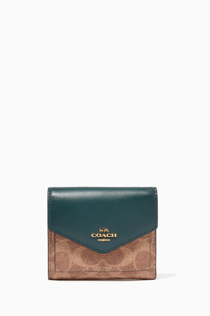 

Small Wallet in Colourblock Signature Canvas, Brown