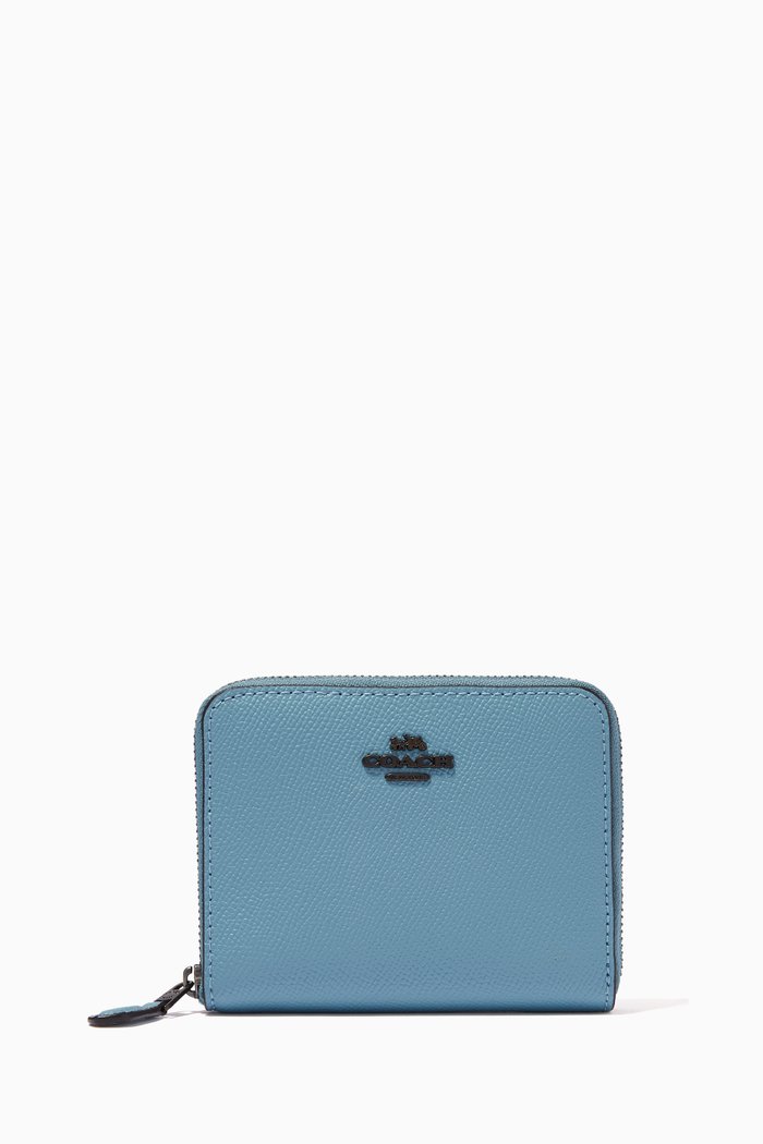 

Small Zip Around Wallet in Crossgrain Leather, Blue