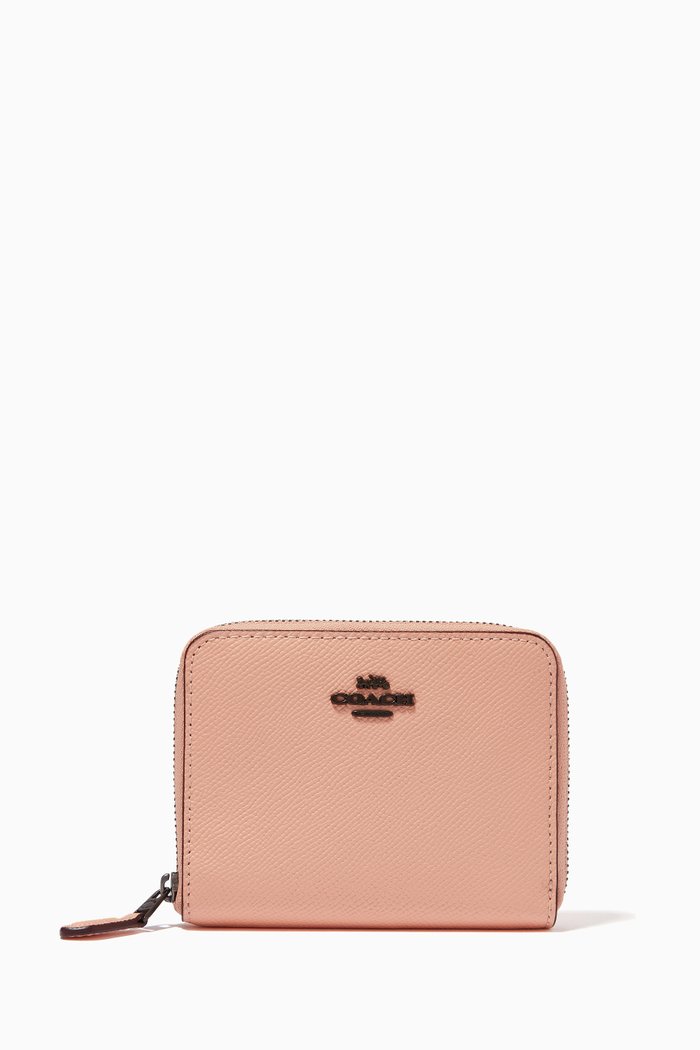 

Small Zip Around Wallet in Crossgrain Leather, Pink