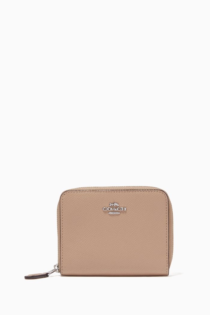 

Small Zip Around Wallet in Crossgrain Leather, Brown