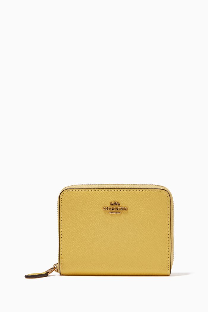 

Small Zip Around Wallet in Crossgrain Leather, Yellow