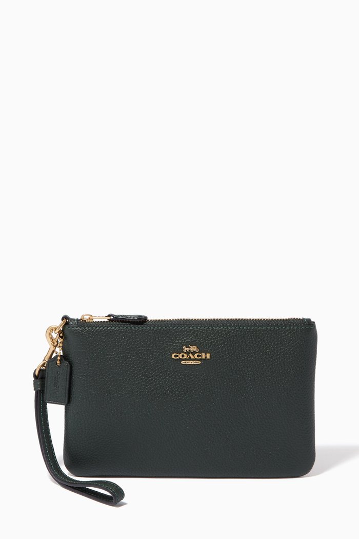 

Small Wristlet in Pebble Leather, Green