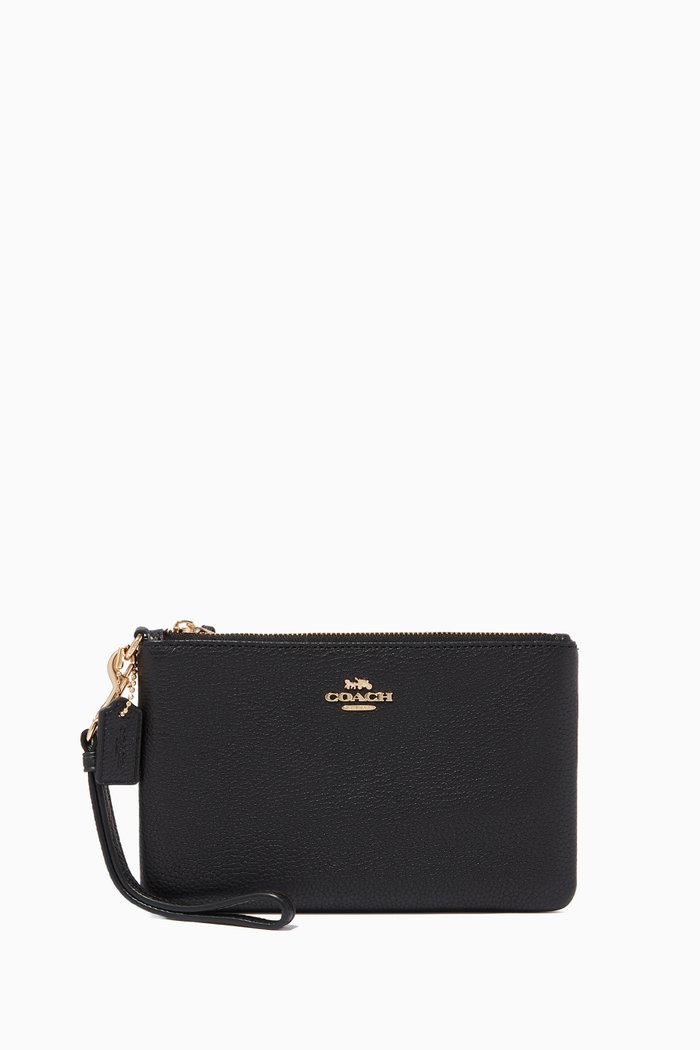

Small Pebble Leather Wristlet, Black