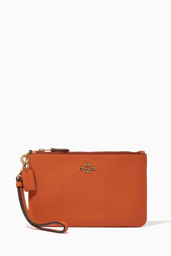 Small Wristlet in Pebble Leather, Red