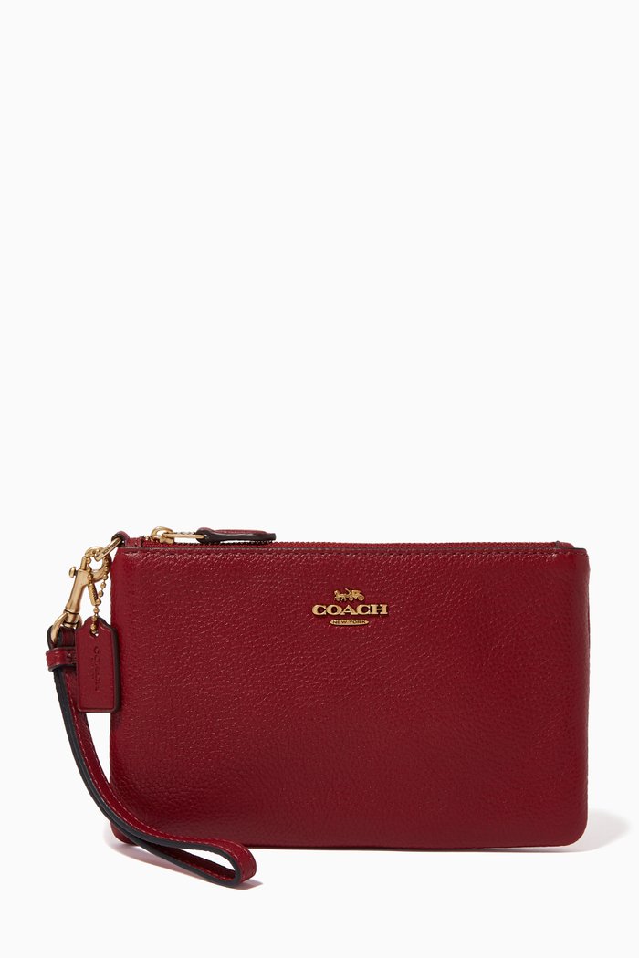 

Small Wristlet in Pebble Leather, Red