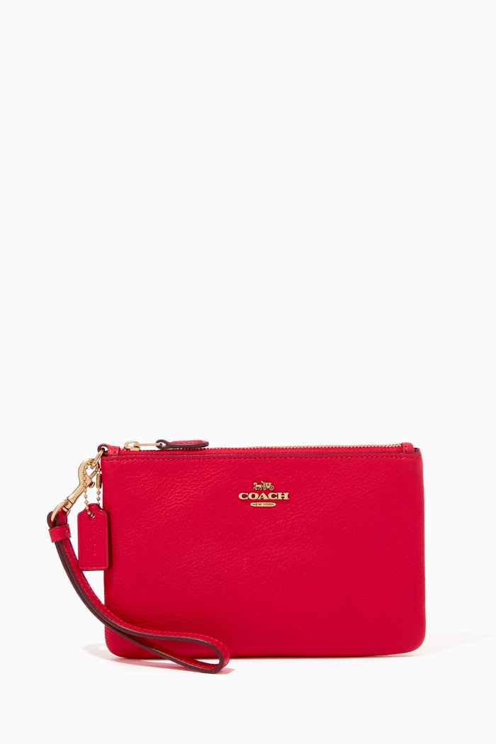 

Small Wristlet in Pebble Leather, Red