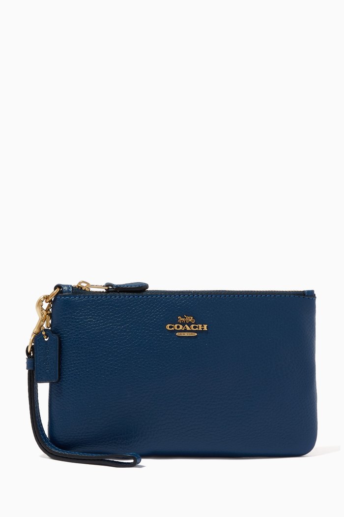 

Small Wristlet in Pebble Leather, Blue