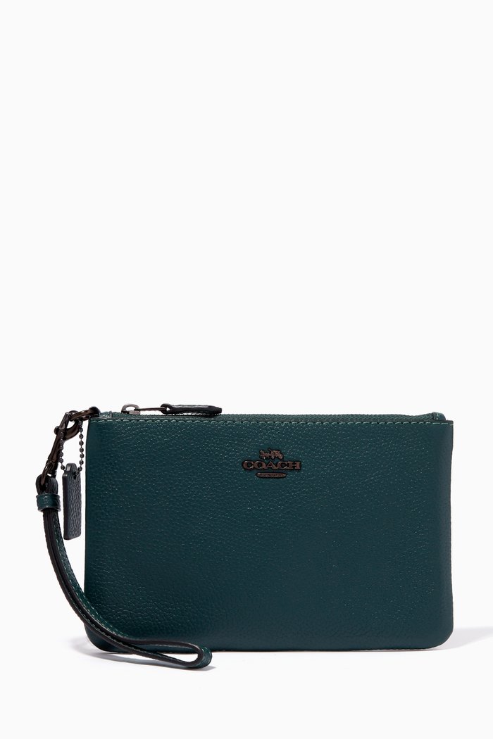

Small Wristlet in Pebble Leather, Green