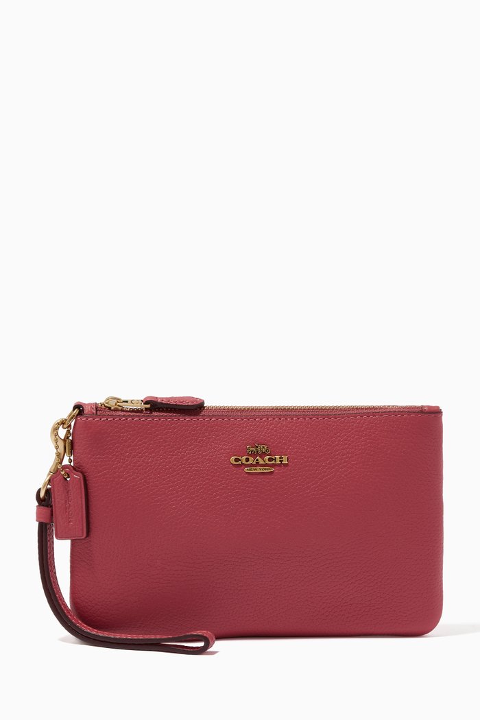 

Small Wristlet in Pebble Leather, Red
