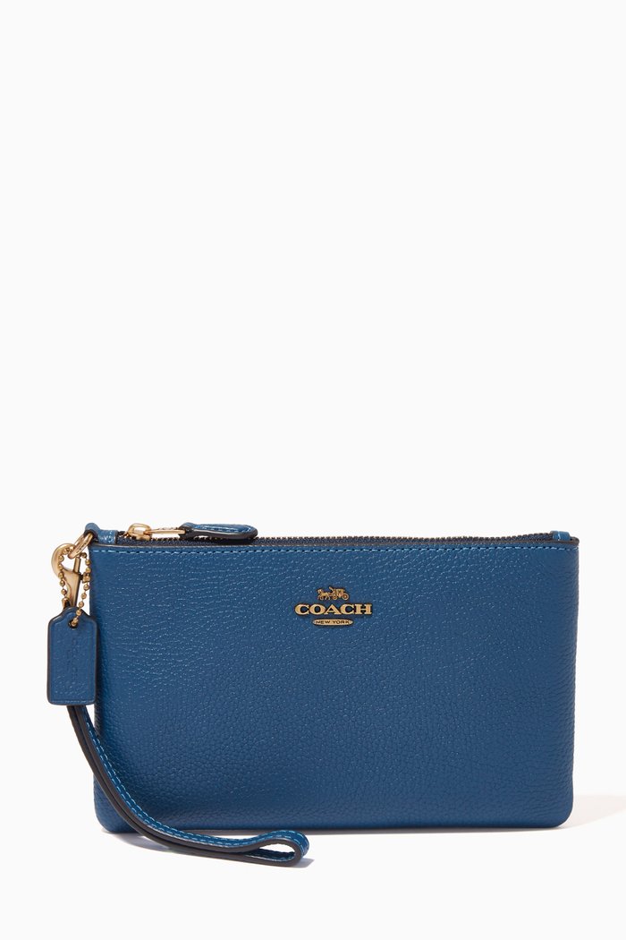 

Small Wristlet in Pebble Leather, Blue