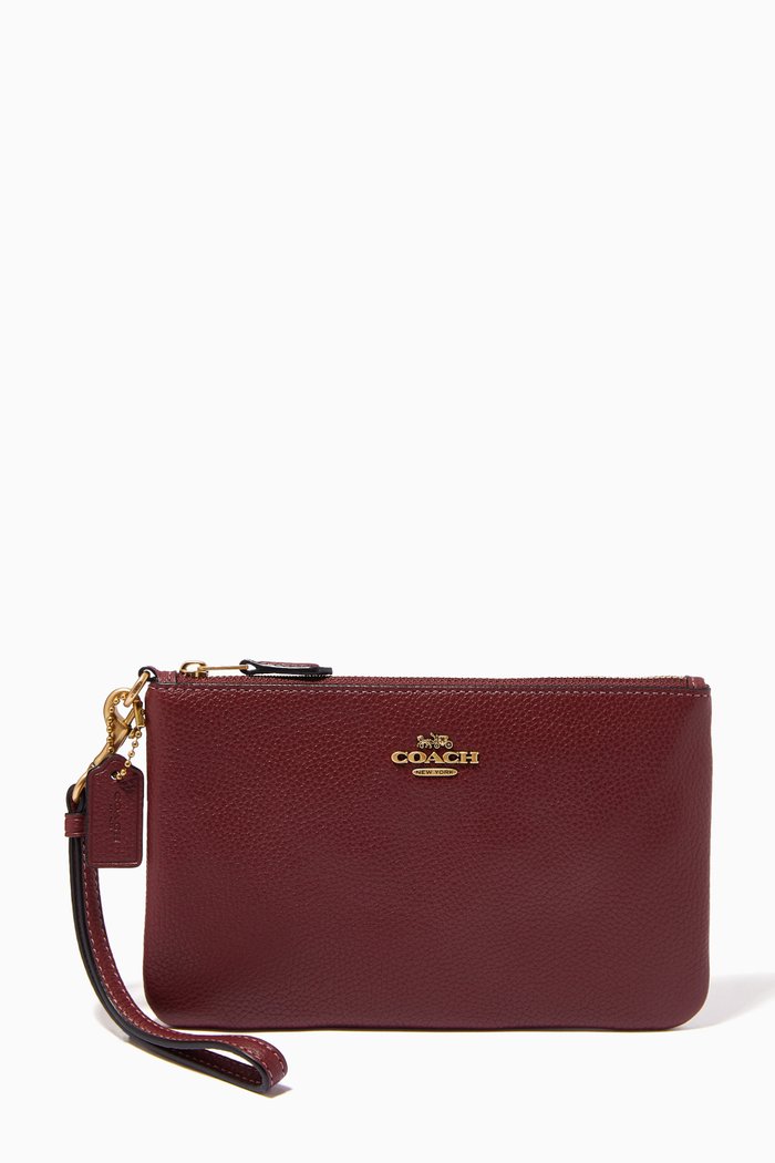 

Small Wristlet in Pebble Leather, Red