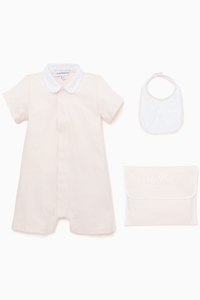 

Embroidered Logo Bodysuit & Bib Set, Pink