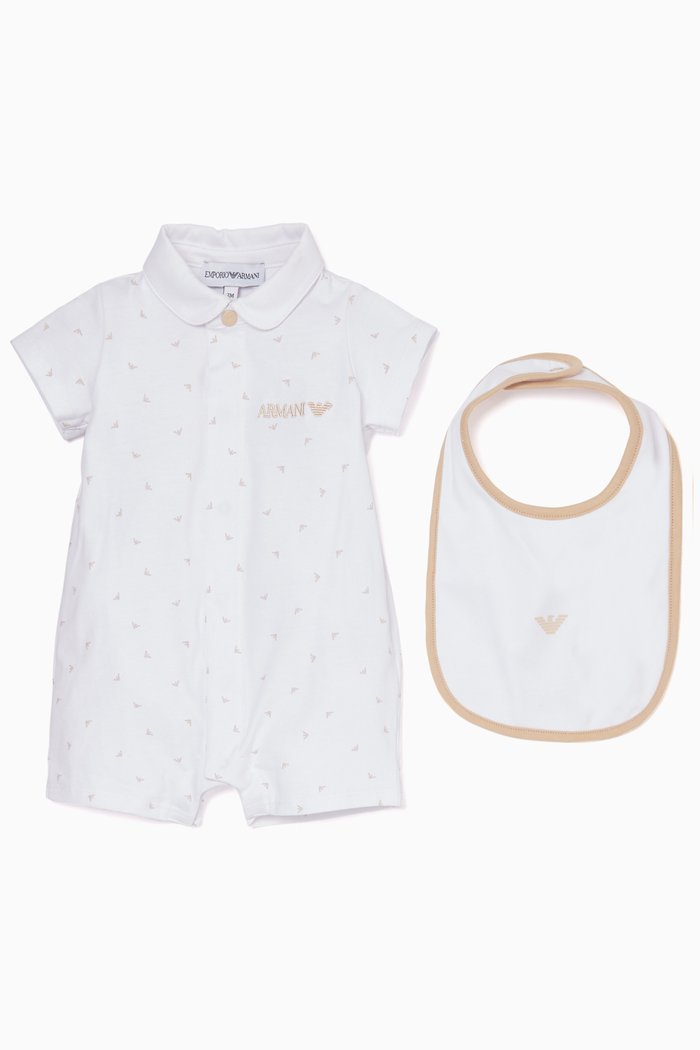 White & Beige Bodysuit & Bib, Set Of 2, Neutral