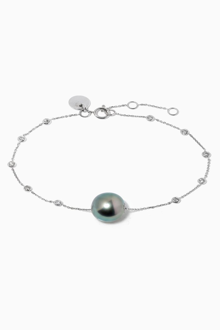 

Links of Love Pearl & Diamond Chain Bracelet in 18kt White Gold, Silver