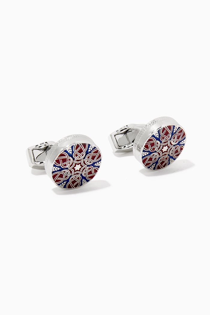 

Star Weave Enamel Cufflinks, Silver