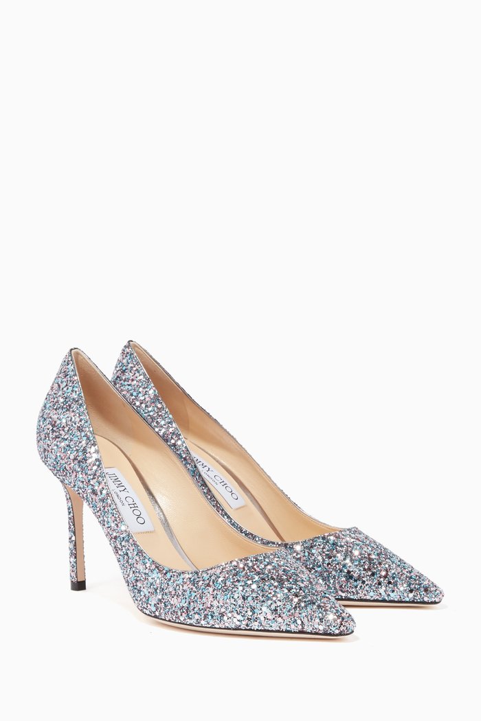 

Romy 85 Pumps in Coarse Glitter Fabric, Blue