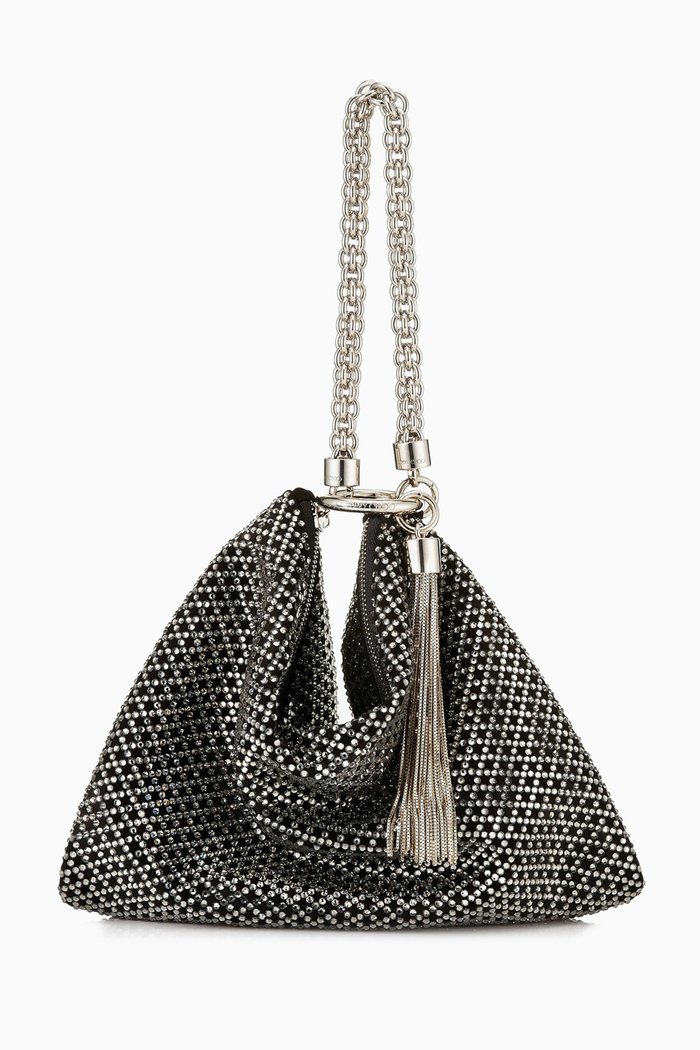 

Callie Crystal-embellished Clutch Bag in Suede, Black