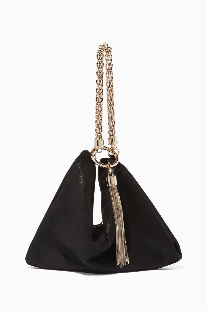 

Shimmer-Black Callie Suede Clutch