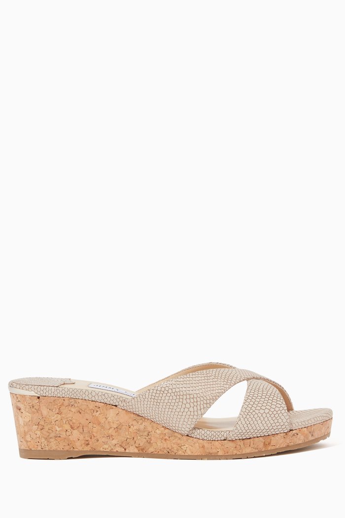 

Almer 50 Metallic Leather Mule Wedges, Neutral