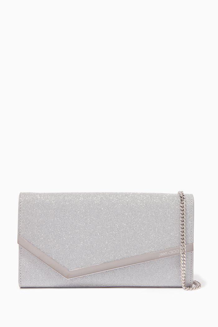 

Emmie Clutch in Fine Glitter Leather, Silver