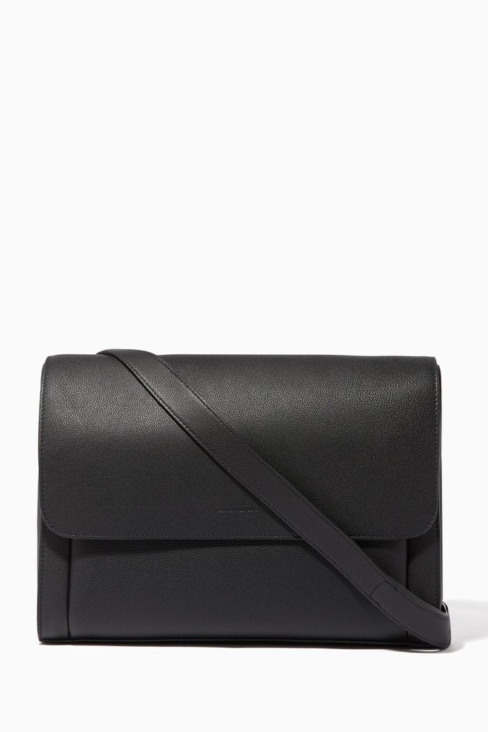 

Grainy Leather Business Bag, Black