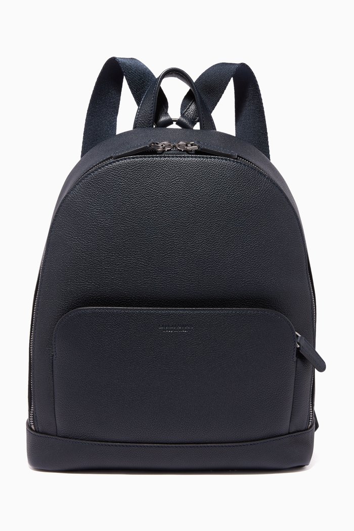 

Textured-Leather Business Backpack, Blue