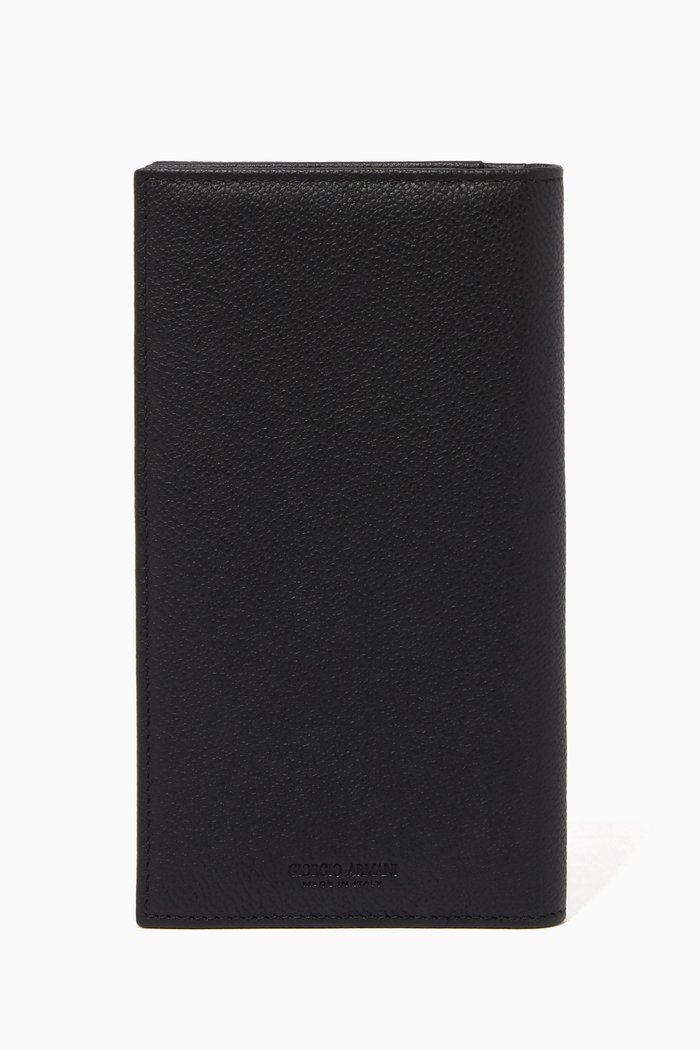 

Grainy Leather Vertical Wallet, Black