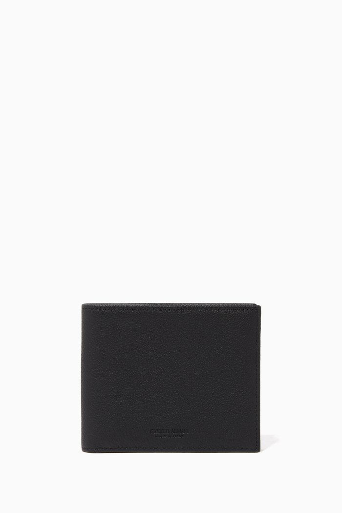 

Grainy Leather Bi-Fold Wallet, Black