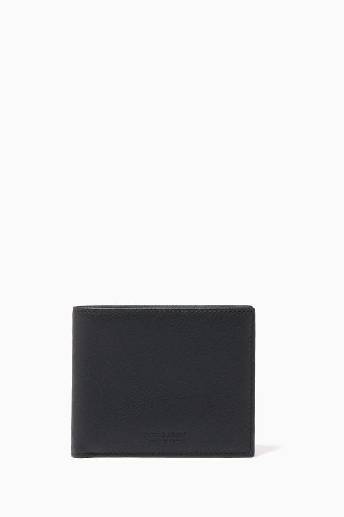 

Grainy Leather Bi-Fold Wallet, Black