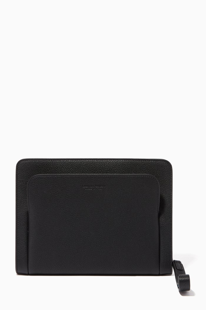 

Grainy Leather Business Money Bag, Black