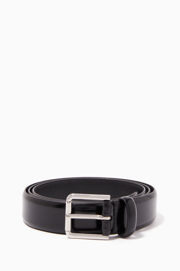 

Brushed Calfskin Leather Belt, Black