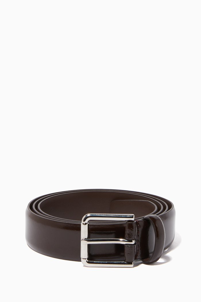 

Brushed Calfskin Leather Belt, Brown