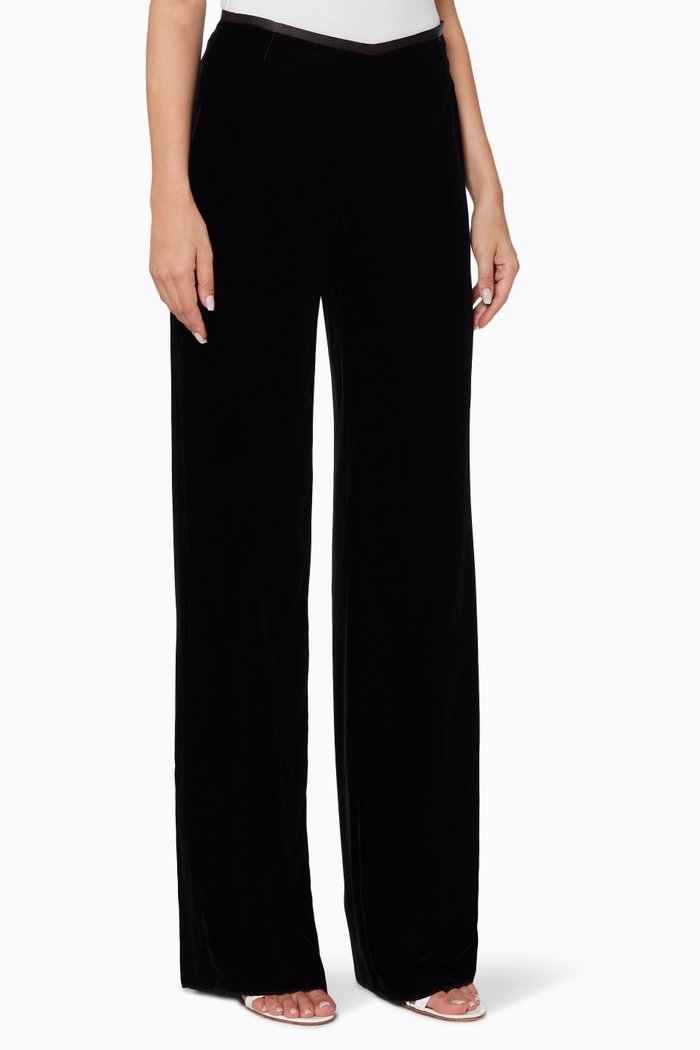 

Velvet Wide-Leg Pants, Black