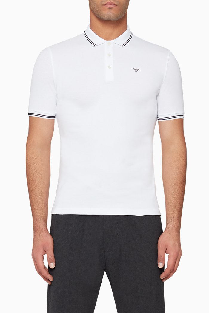 Pique Cotton Polo Shirt, White