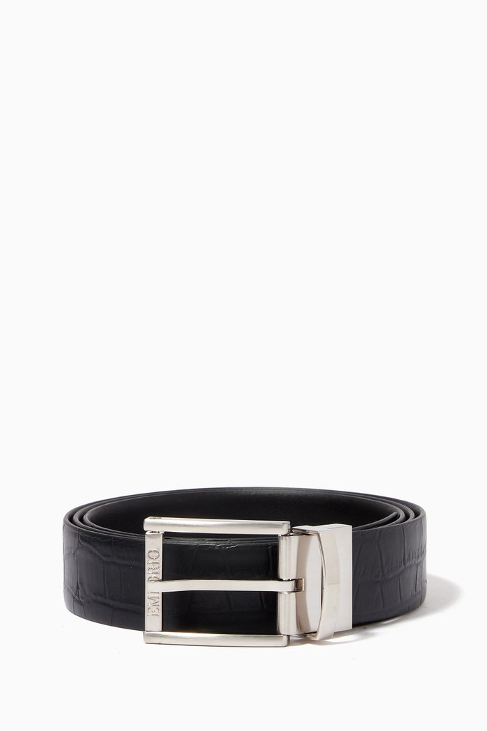 

Reversible Belt in Croc-embossed Leather, Black