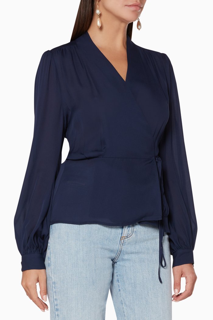 Navy Cara Silk Blouse, Blue