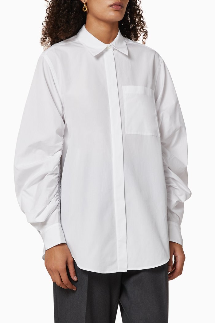 

Gathered Sleeve Cotton Poplin Shirt, White
